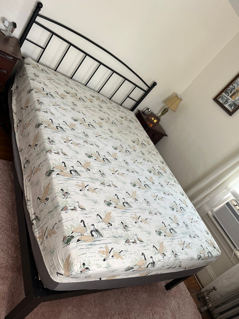 VTG Full Queen Fitted Bed Sheet Canada Geese Waterfowl Hunting Flannel Cotton